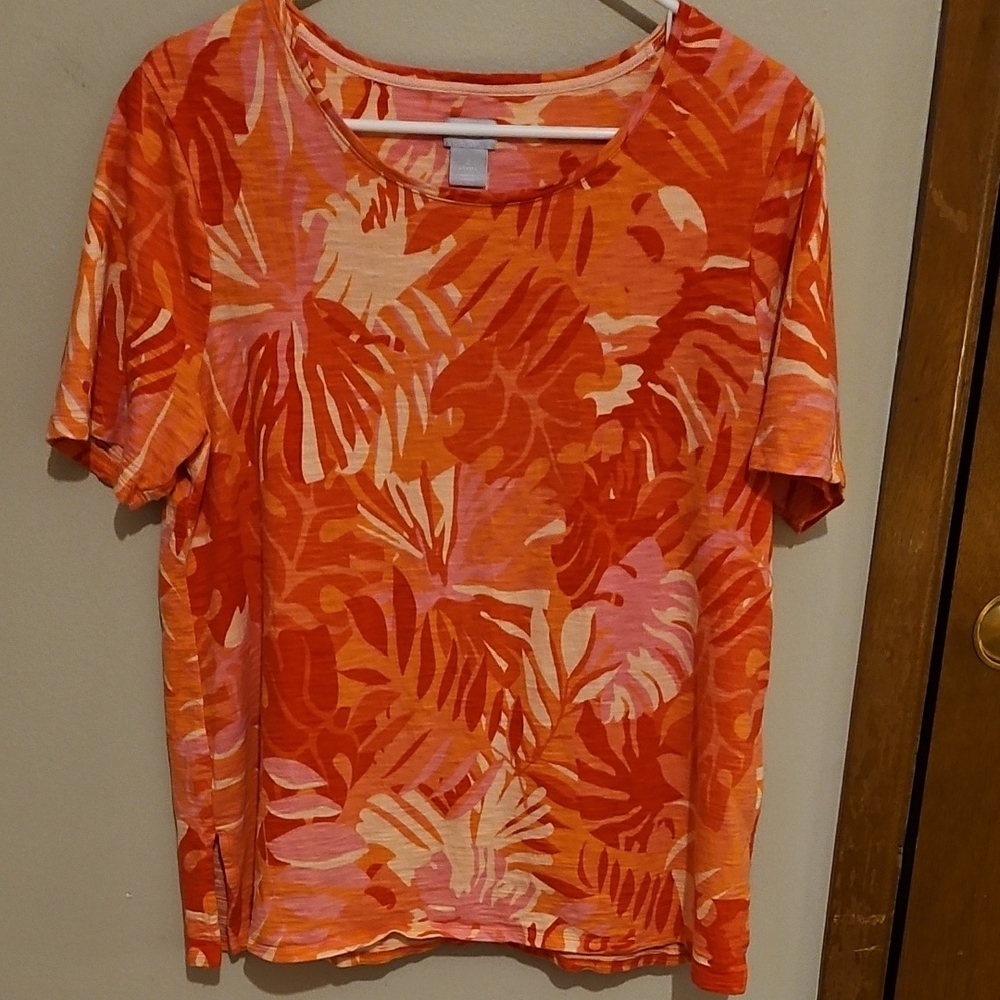 Chico's Tropical Print Short Sleeve Top